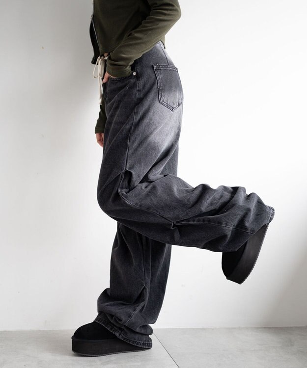 WEGO ドロストコードフレアデニム ブラック