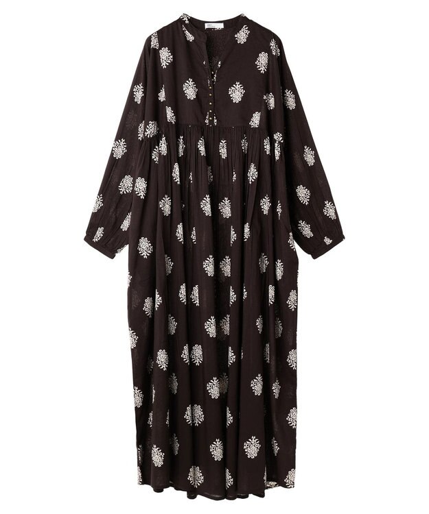 CRAFT STANDARD BOUTIQUE インド綿混フラワーモチーフワンピース Brown