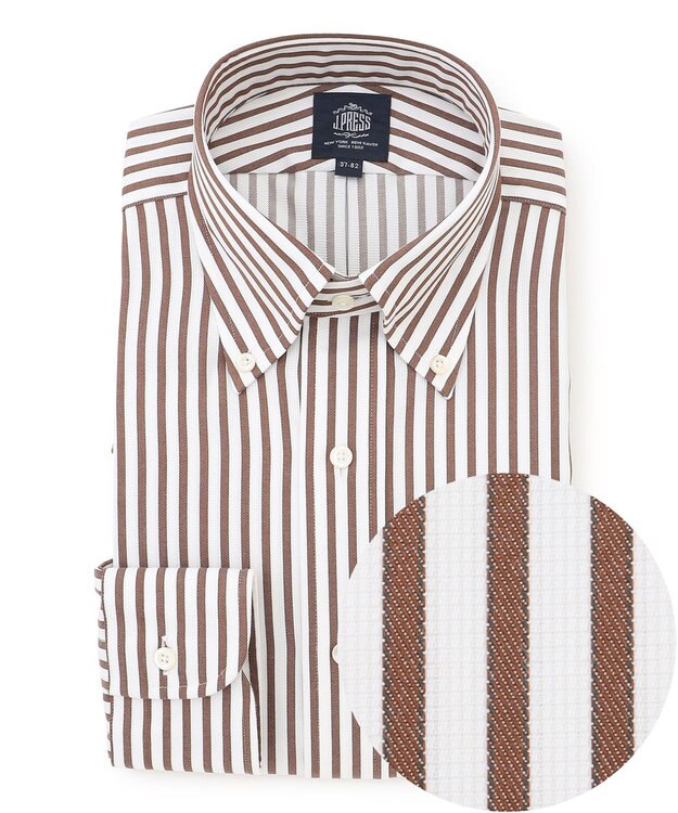 J.PRESS MEN 【PREMIUM PLEATS / 形態安定】スーピマコットンパナマストライプ シャツ / B.D. ブラウン系1