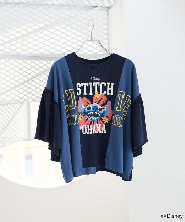 Green Parks スティッチ／リメイク風ドッキングＴシャツ Blue
