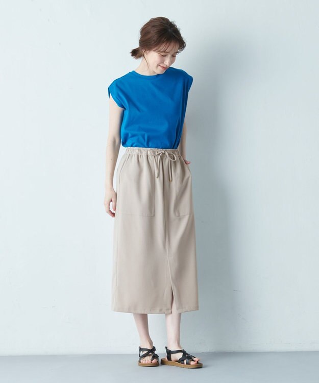 ANY 【接触冷感/UVケア/ウエストゴム/洗濯機可能】イージケアタイトスカート グレージュ