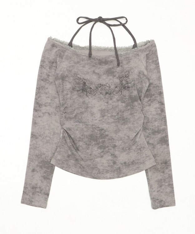 WEGO グラフィックオフショルレーストップ グレー