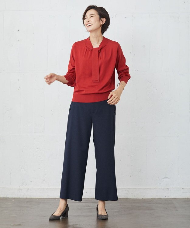 J.PRESS LADIES S 【洗える】LANTECシャークスキン セミワイド パンツ ネイビー系