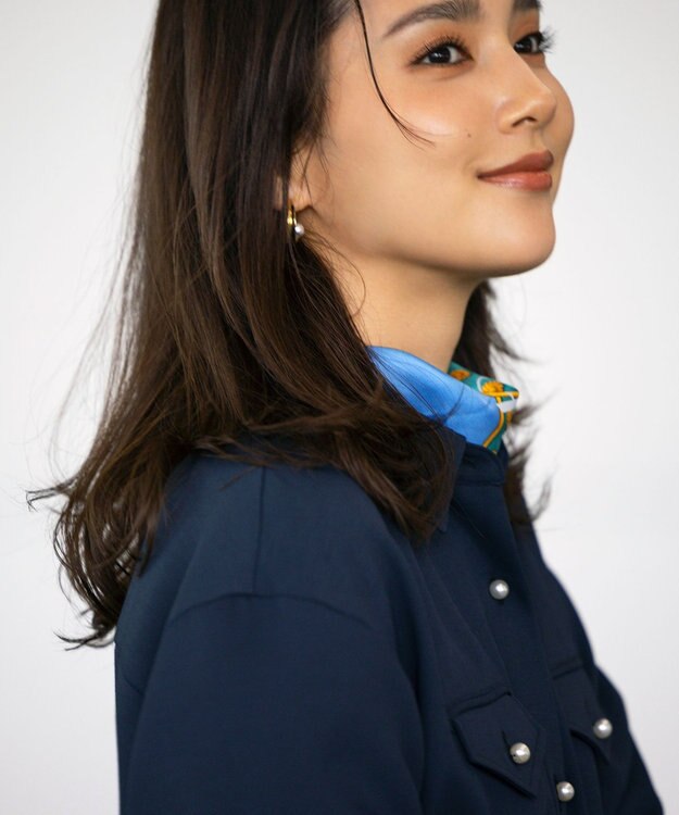 組曲 【サッシュベルト付き】パールボタンシャツワンピース ネイビー系