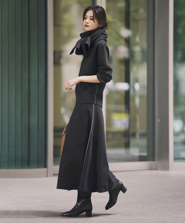 ICB L 【WEB限定カラーあり】ミルドウール ニットスカート チャコール系