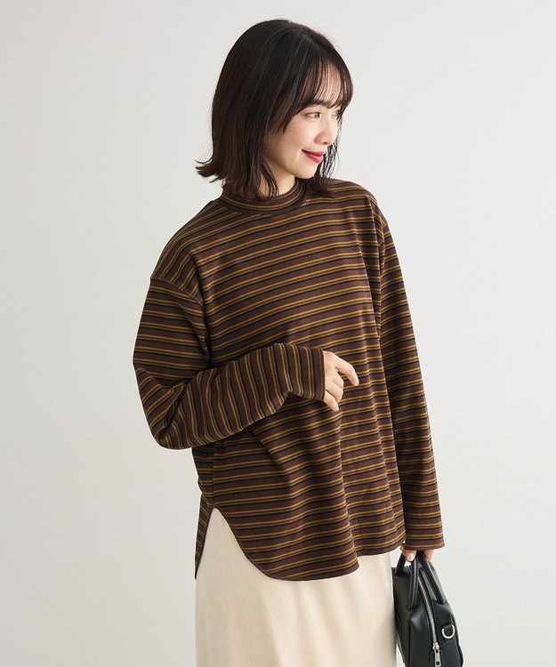 Green Parks なめらかタッチマルチボーダープルオーバー Brown