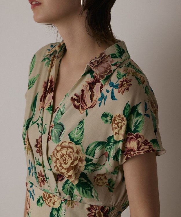 GRACE CONTINENTAL アンティークフラワープリントワンピース ベージュ