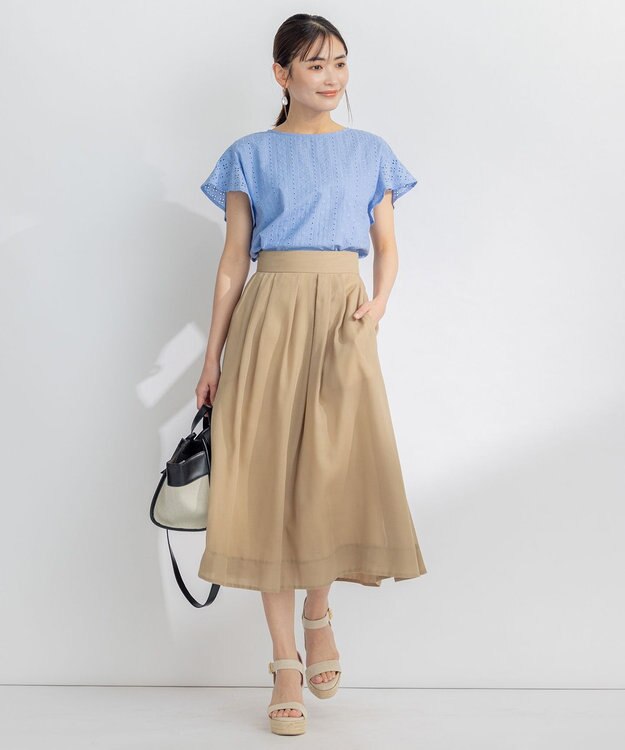 組曲 【洗える・イージーケア】カラーボイル フレアスカート ベージュ系