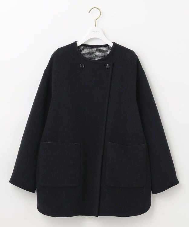 ANY SIS トリミングウールリバー コート ネイビー