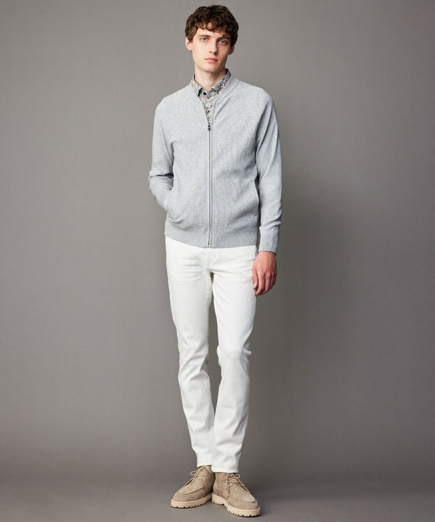 JOSEPH ABBOUD 【チクチクしない/洗える/3シーズン対応】ＳＮＯＷＹボーダー ニットブルゾン ライトグレー系