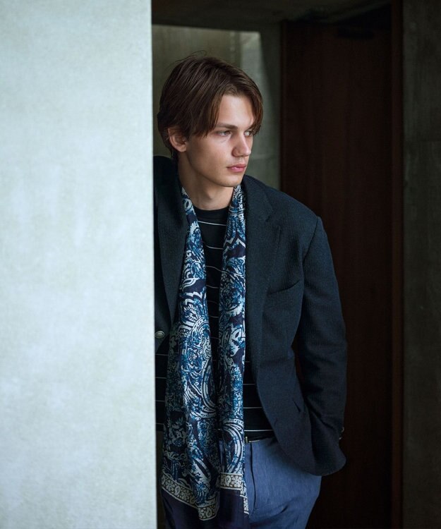 JOSEPH ABBOUD 【JAPANファブリック/清涼/軽量】和紙ラッセルジャージー ジャケット ネイビー系