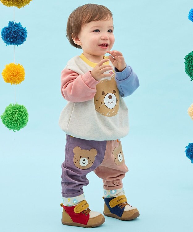 MIKI HOUSE HOT BISCUITS 【80-120cm】ビッグフェイスプリント 裏毛パイル素材 トレーナー グレー