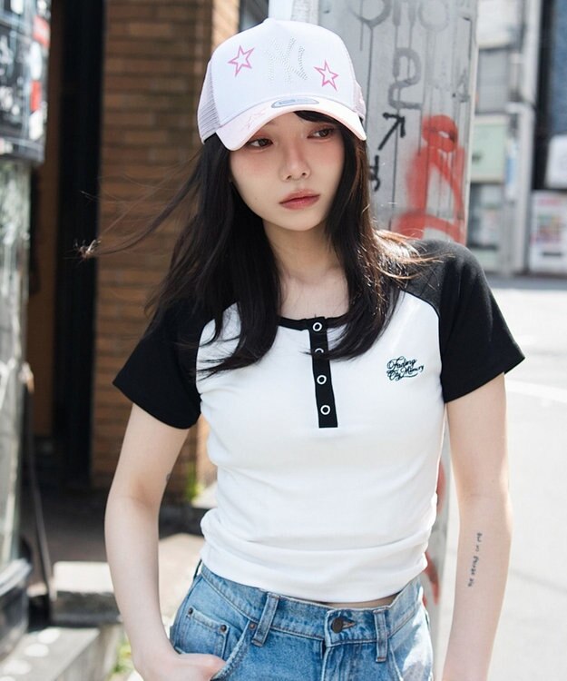 WEGO グラフィックラグランヘンリーネックT 柄2