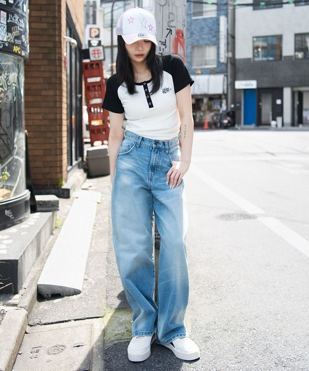 WEGO グラフィックラグランヘンリーネックT 柄2