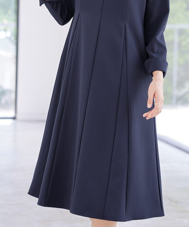 Tiaclasse L 【安田美沙子さん着用・洗える】フレアAラインリボンワンピース ネイビー