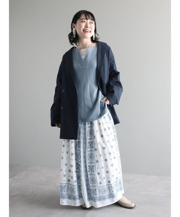 CRAFT STANDARD BOUTIQUE パネル柄マキシギャザースカート Blue