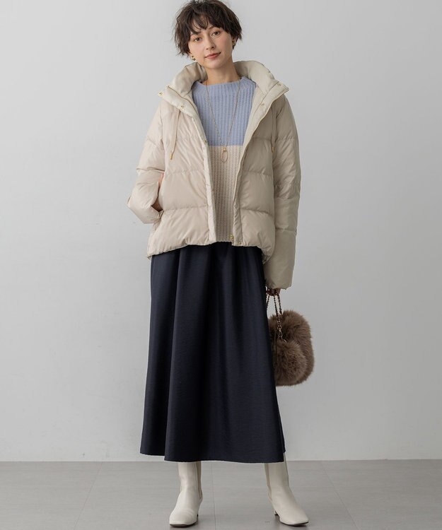 23区 S 【洗える】ウールカシミヤ カラーブロック バルキー ニット サックス×ベージュ