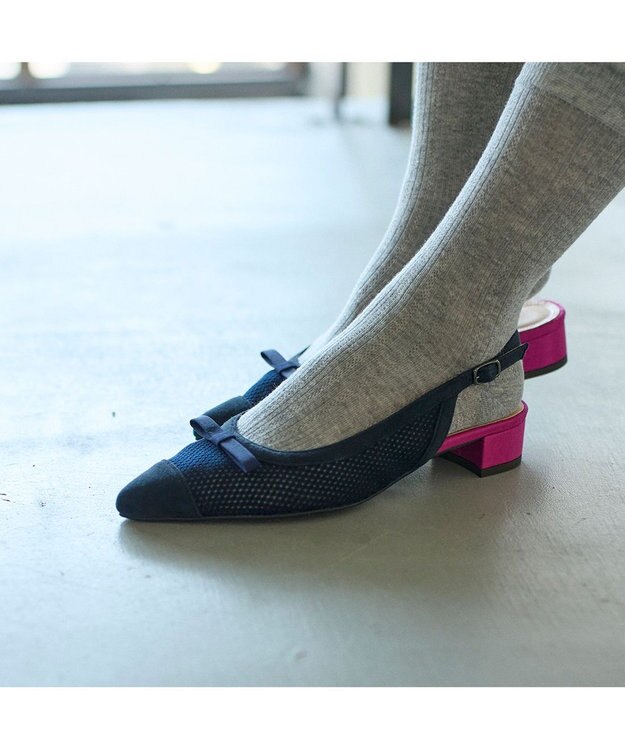 MODE ET JACOMO <MODE ET JACOMO>リボンモチーフチュールバックベルト ネイビー