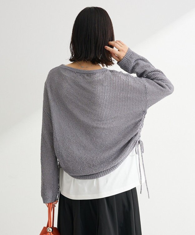 Green Parks サイドシャーリング透かし編みニットプルオーハ Gray