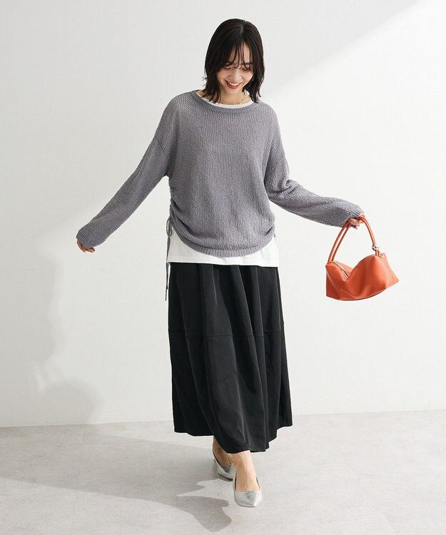 Green Parks サイドシャーリング透かし編みニットプルオーハ Gray