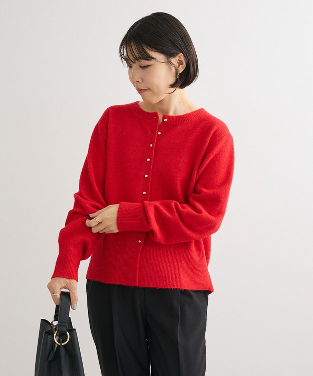 Green Parks 金釦コンパクトニットカーディガン Red