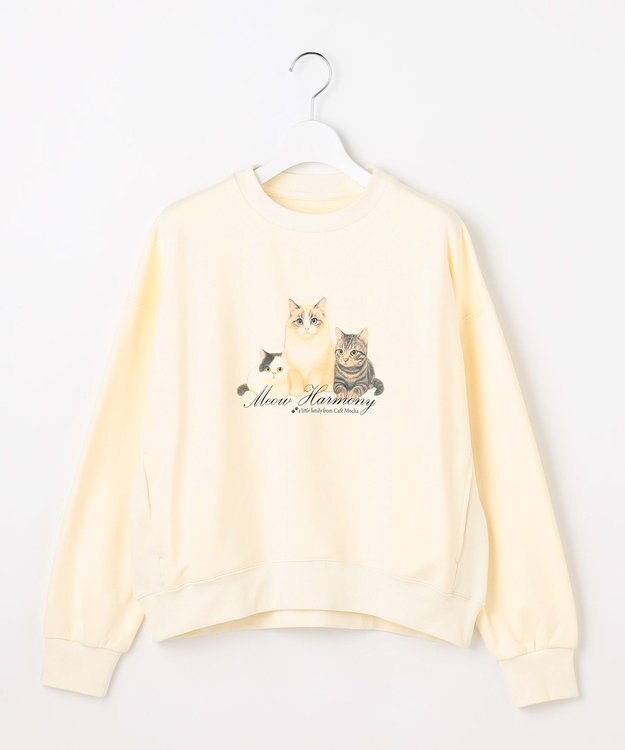 Feroux 【猫カフェMOCHAコラボ】猫ちゃんプリント トレーナー ライトイエロー系