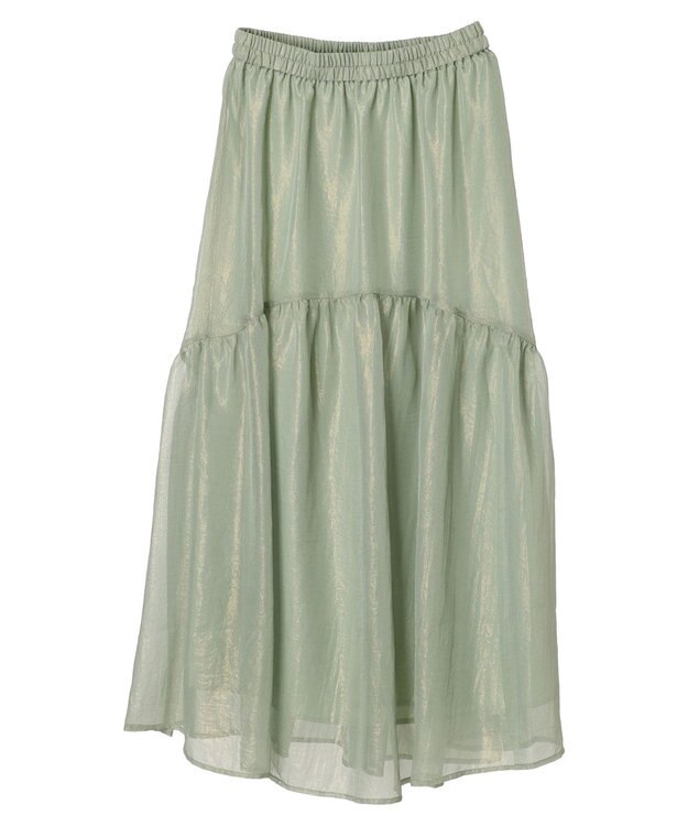 YECCA VECCA 箔プリントシアーギャザースカート Green