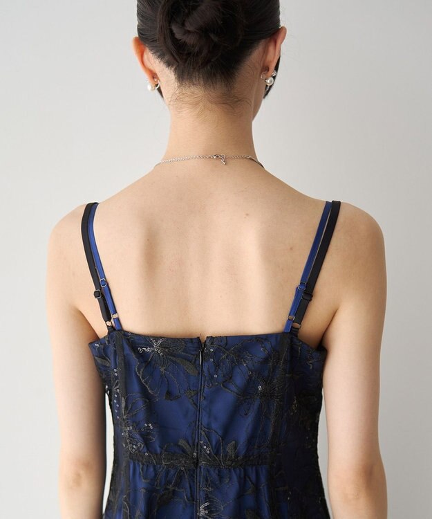 YECCA VECCA 【2点SET】フラワー柄スパンコール刺繍ドレス Navy