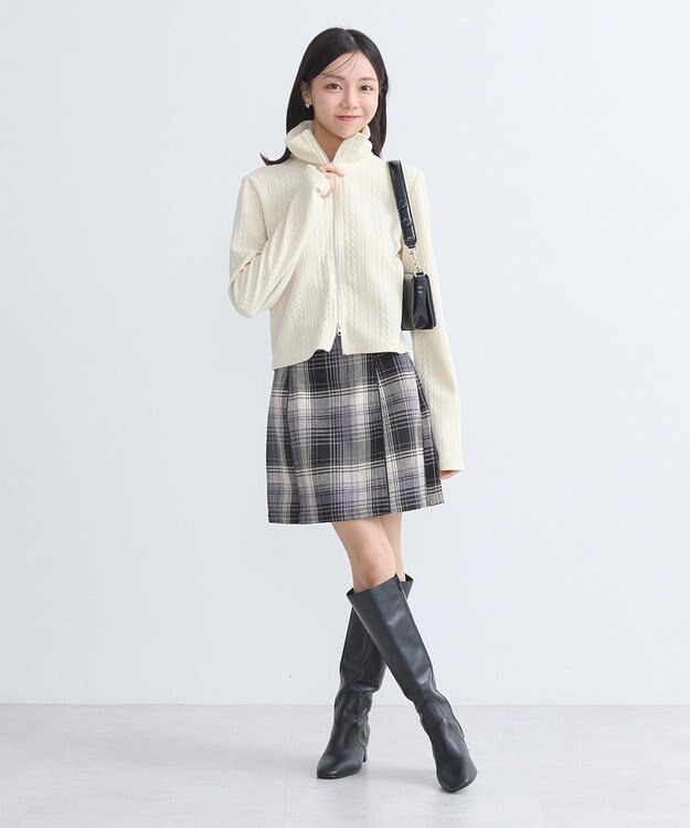 earth music&ecology ベロアケーブルＺｉｐカーディガン Ivory