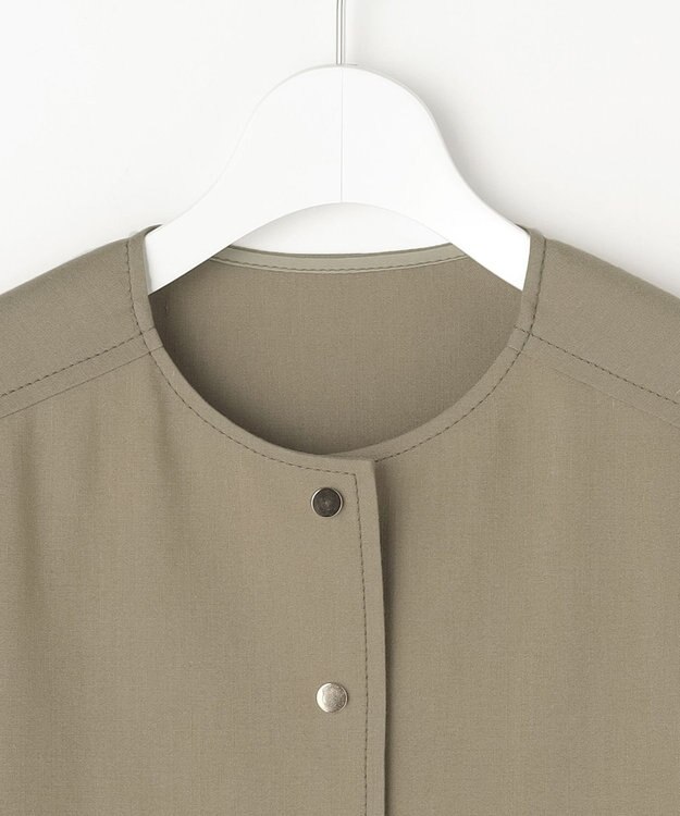 自由区 【カタログ掲載・セットアップ対応】リネンストレッチノーカラー ジャケット カーキ