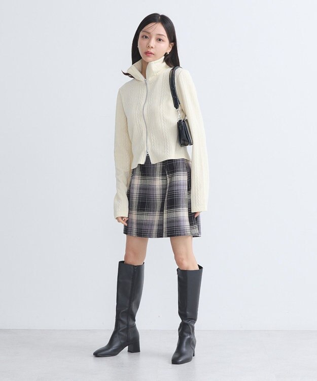 earth music&ecology ベロアケーブルＺｉｐカーディガン Ivory