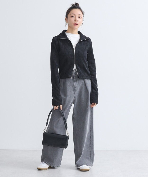 earth music&ecology ベロアケーブルＺｉｐカーディガン Ivory