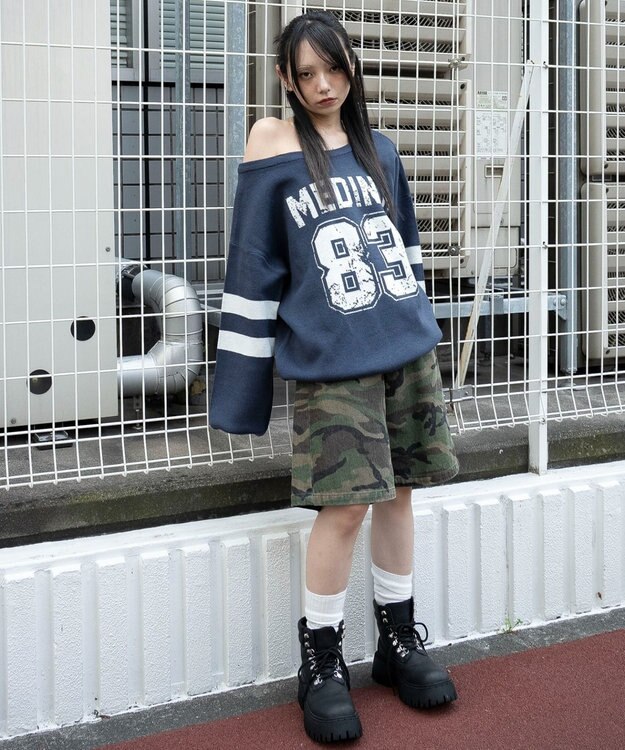 WEGO 【2025年秋冬新作】2WAYグラフィックワンショルBIGニット 柄2