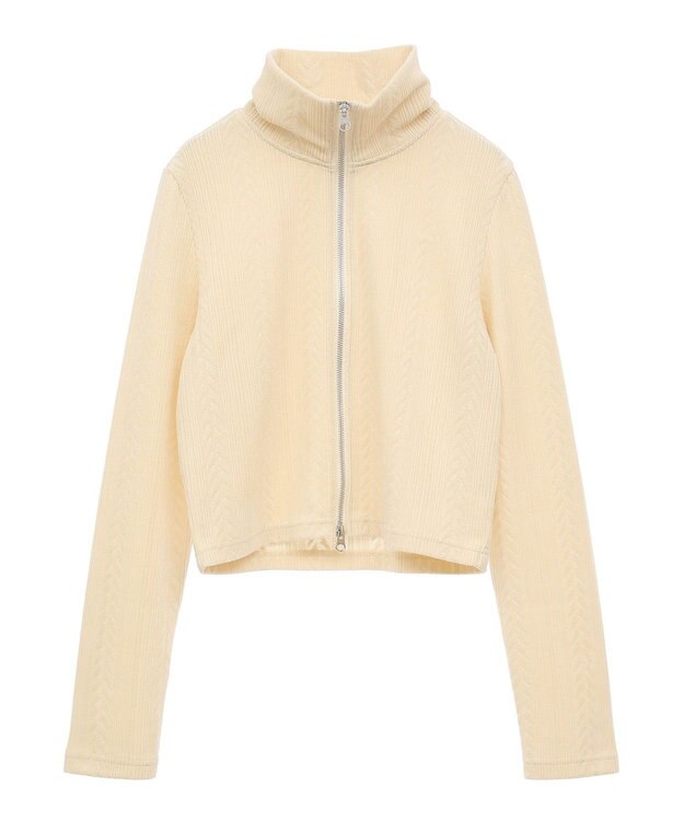 earth music&ecology ベロアケーブルＺｉｐカーディガン Ivory