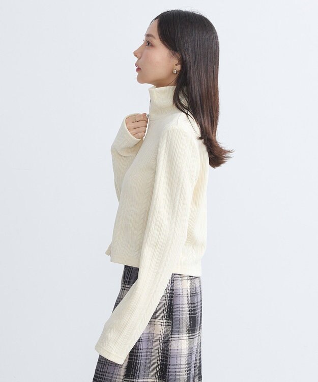 earth music&ecology ベロアケーブルＺｉｐカーディガン Ivory