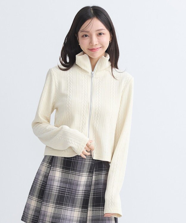 earth music&ecology ベロアケーブルＺｉｐカーディガン Ivory
