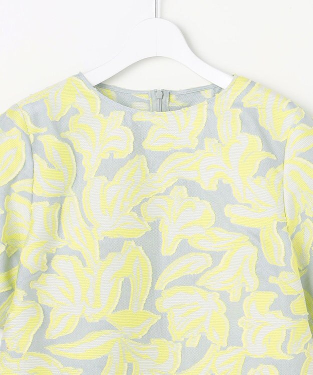 自由区 リーフモチーフカットジャガード ブラウス ペールブルー×イエロー