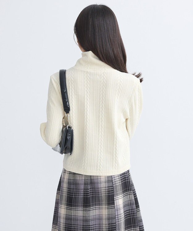 earth music&ecology ベロアケーブルＺｉｐカーディガン Ivory