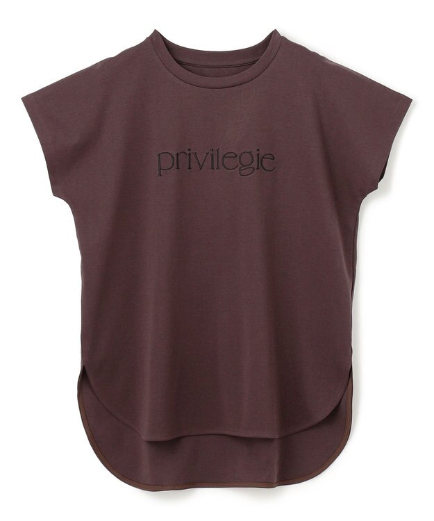 UNFILO L BEAUTY FORM ロゴ刺繍フレンチスリーブTシャツ ブラウン