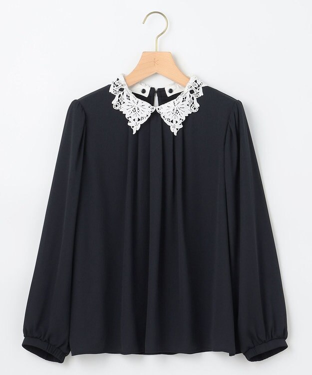 組曲 S 【WEB限定・2WAY】ジョーゼットシフォンレース襟 ブラウス ネイビー系