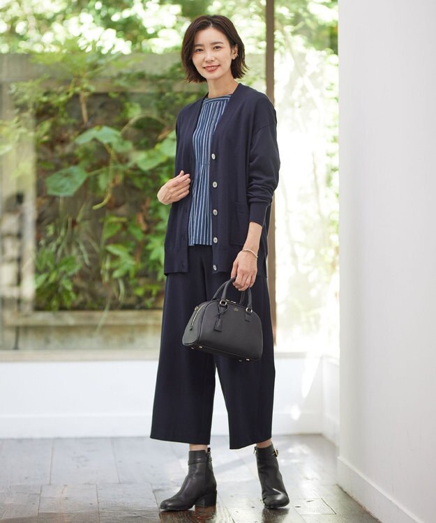 J.PRESS LADIES ストライプジャージー ピンタック カットソー ダルブルー系1