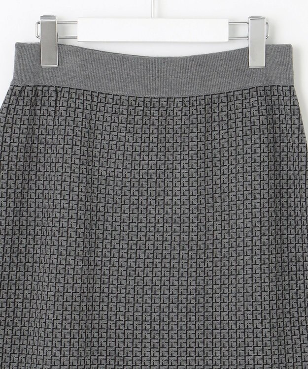 自由区 L 【洗える】リバーシブルニット セットアップ(カーディガン×タイトスカート) グレー×ブラック