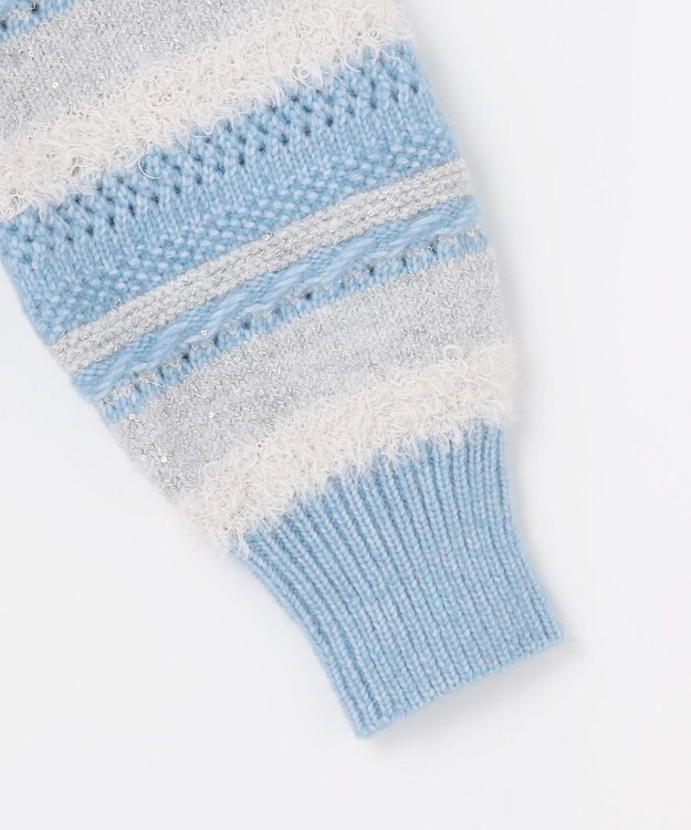 ANY パターンボーダーニット ライトブルー系