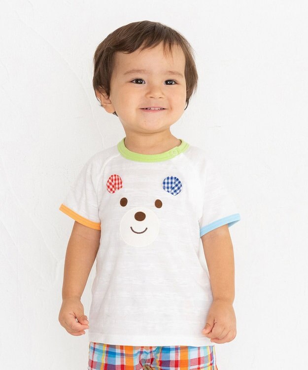 MIKI HOUSE HOT BISCUITS 【80-120cm】 顔ドン 半袖Tシャツ 白