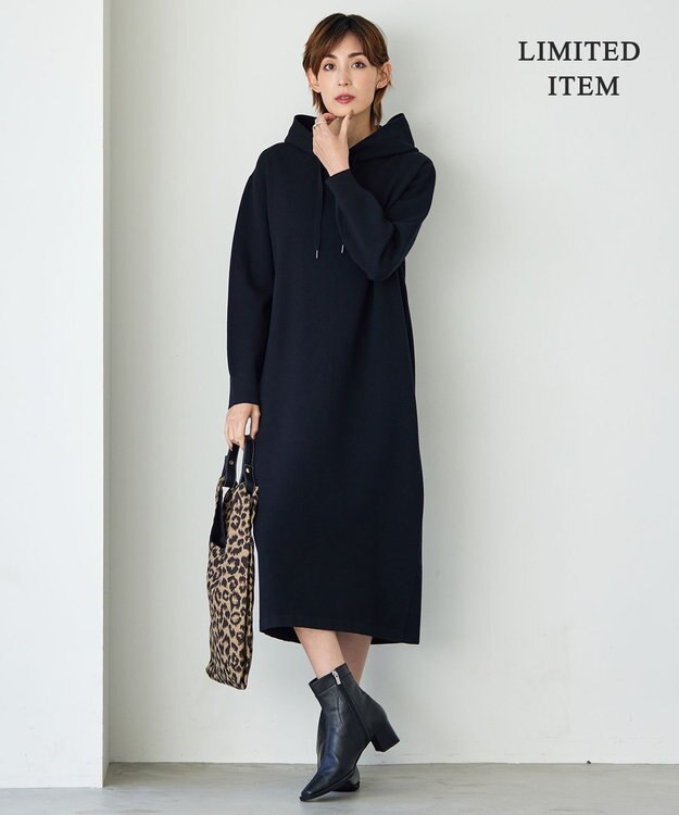 ICB 【WEB限定・洗える】 ヴィスコースポリエステルスムース ワンピース ブラック系