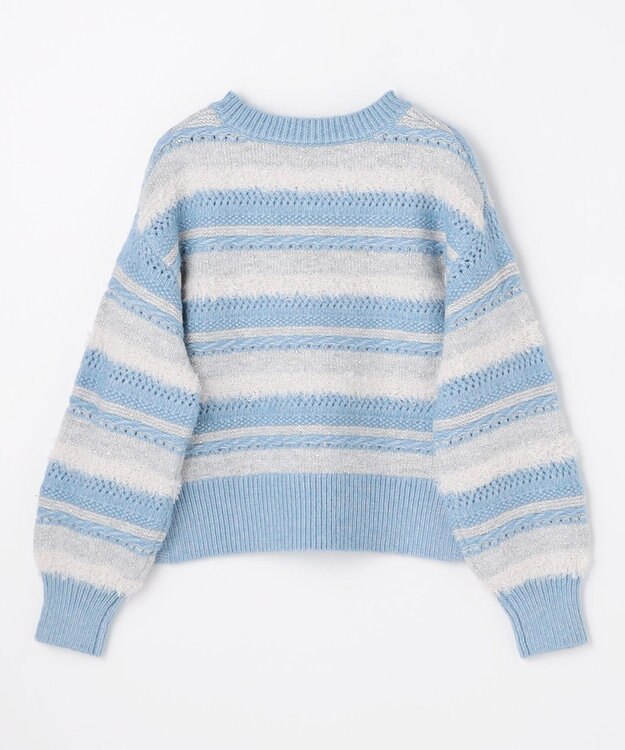 ANY パターンボーダーニット ライトブルー系