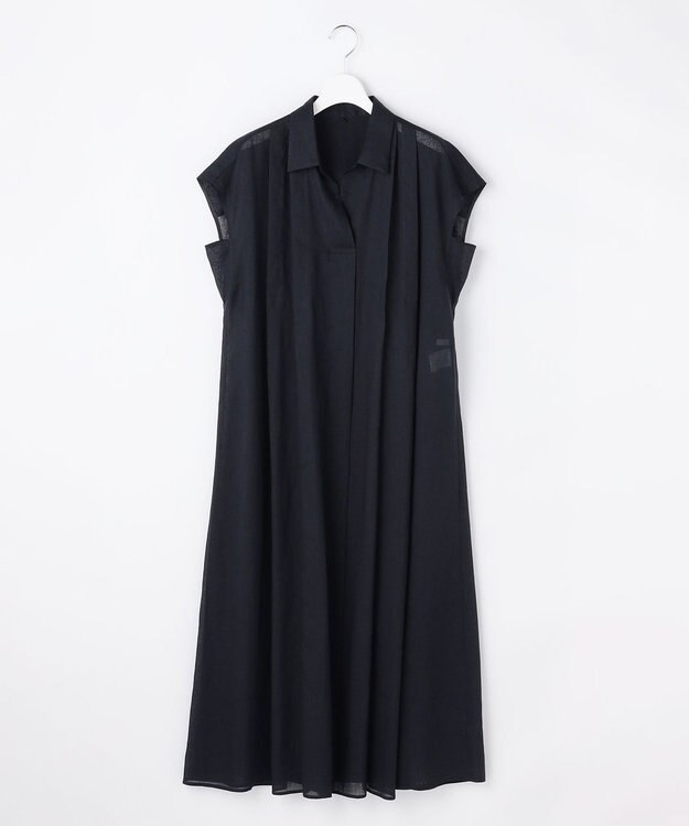 自由区 L 【17号サイズまで展開・WEB限定カラーあり】シアーラミーローンスキッパーシャツ ワンピース ネイビー