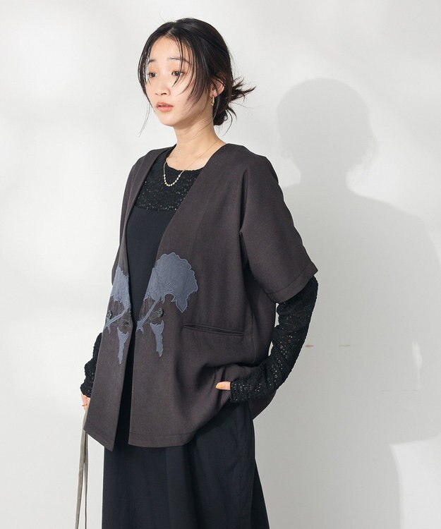 CRAFT STANDARD BOUTIQUE 刺繍カラーレスジャケット Dark Gray
