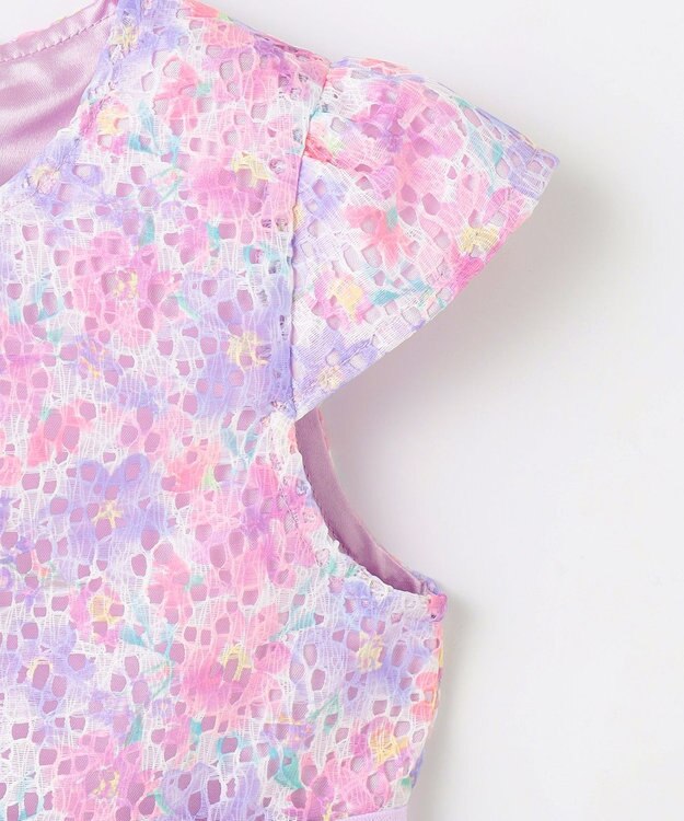 ANY KIDS フラワープリントレースワンピース ラベンダー