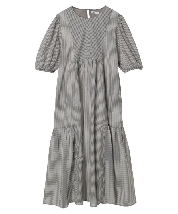 CRAFT STANDARD BOUTIQUE インド綿パフスリーブギャザーワンピース Stripe Gray